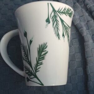 Starbucks White Mug with Green Botanical Design